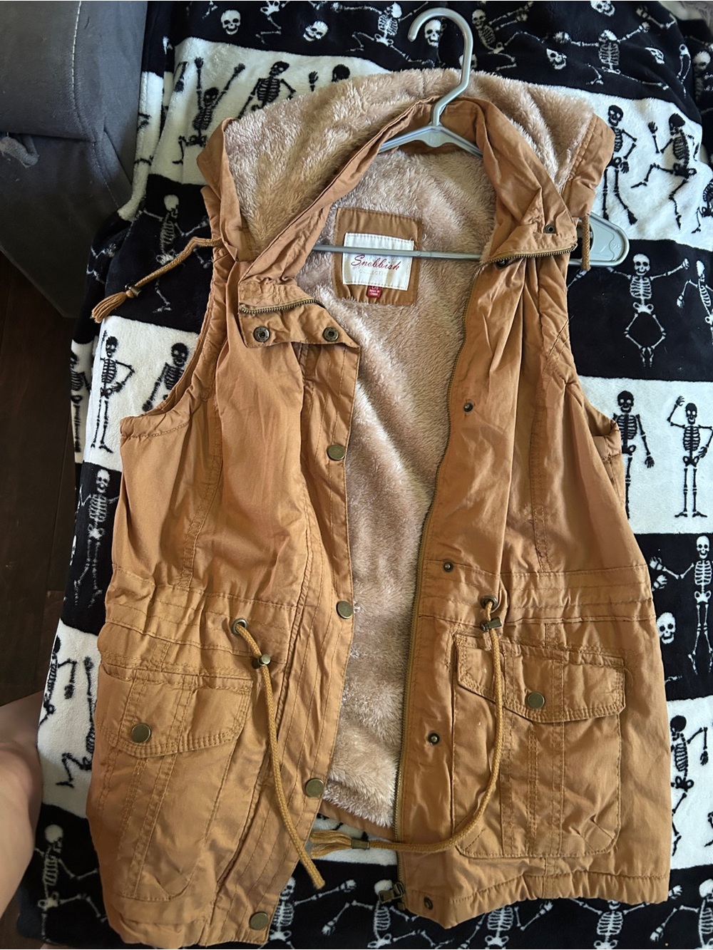 Women's Camel Hooded Vest with Faux Fur Lining